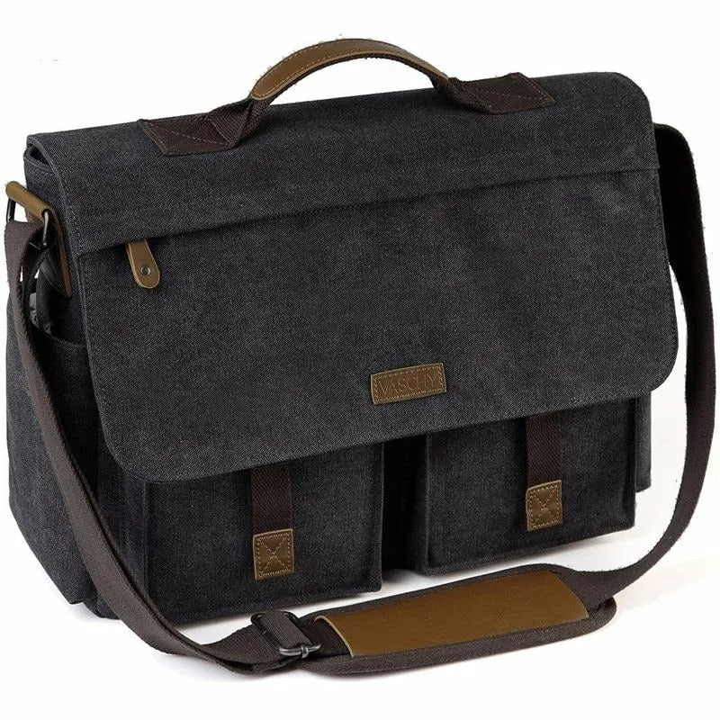 Canvas Messenger Bag with Padded Laptop Compartment