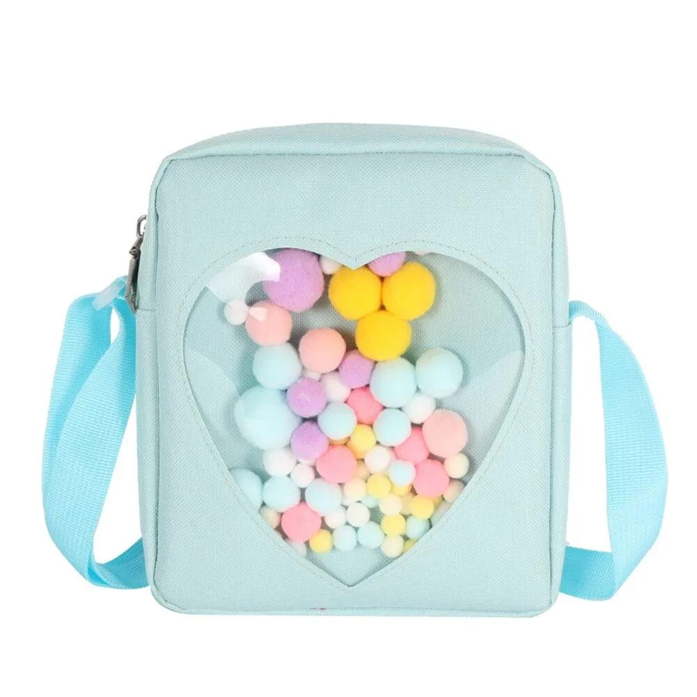 Casual Stylish Ladies' Oxford Cloth Crossbody Bag With Transparent Love Shape Solid Color