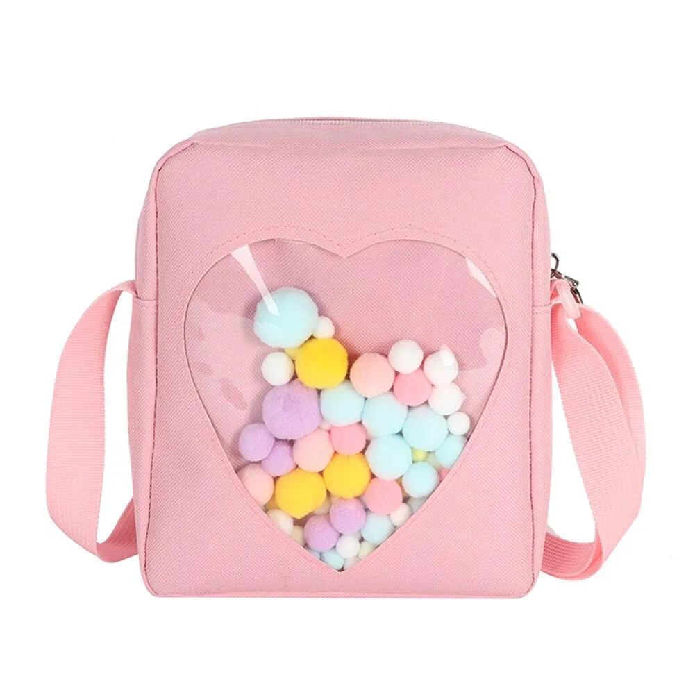 Casual Stylish Ladies' Oxford Cloth Crossbody Bag With Transparent Love Shape Solid Color