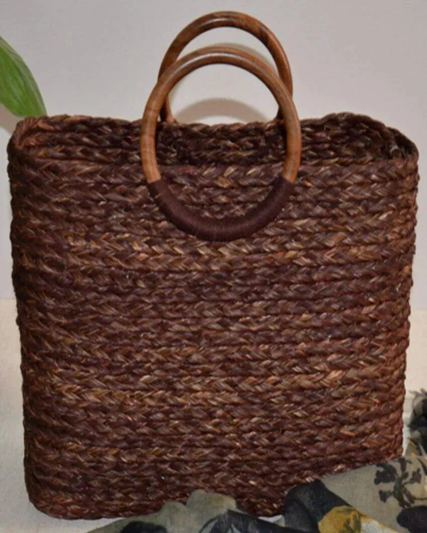 Charming Sabai Grass Hand Bag With Wooden Handle