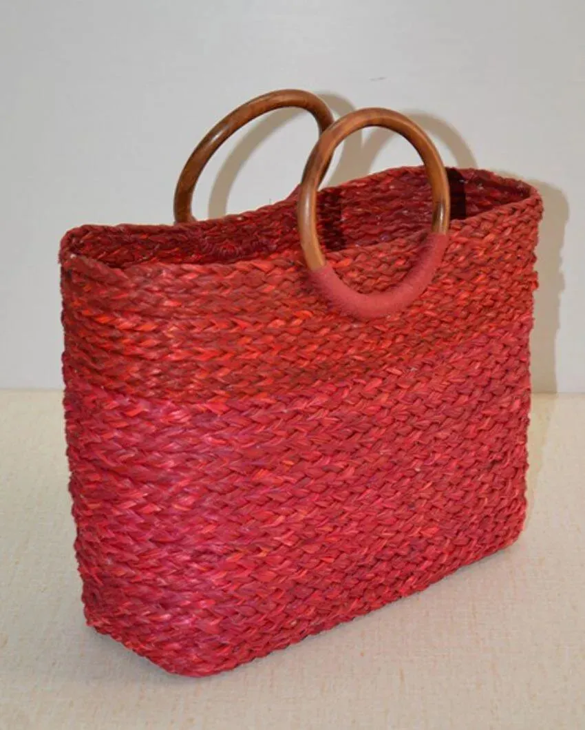 Charming Sabai Grass Hand Bag With Wooden Handle