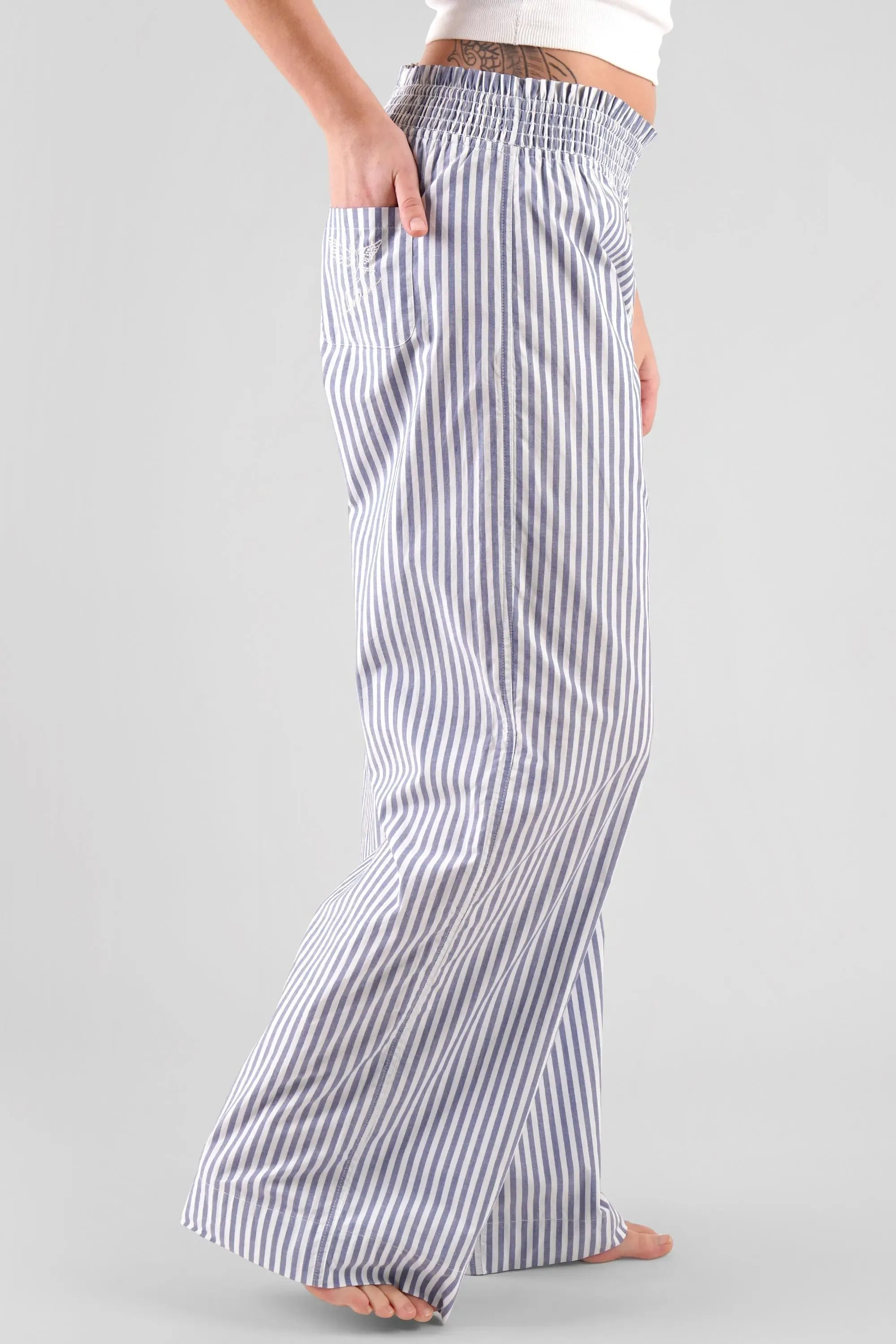 Chicory Striped Woven-Cotton Pyjama Trousers - Oceanic Blue