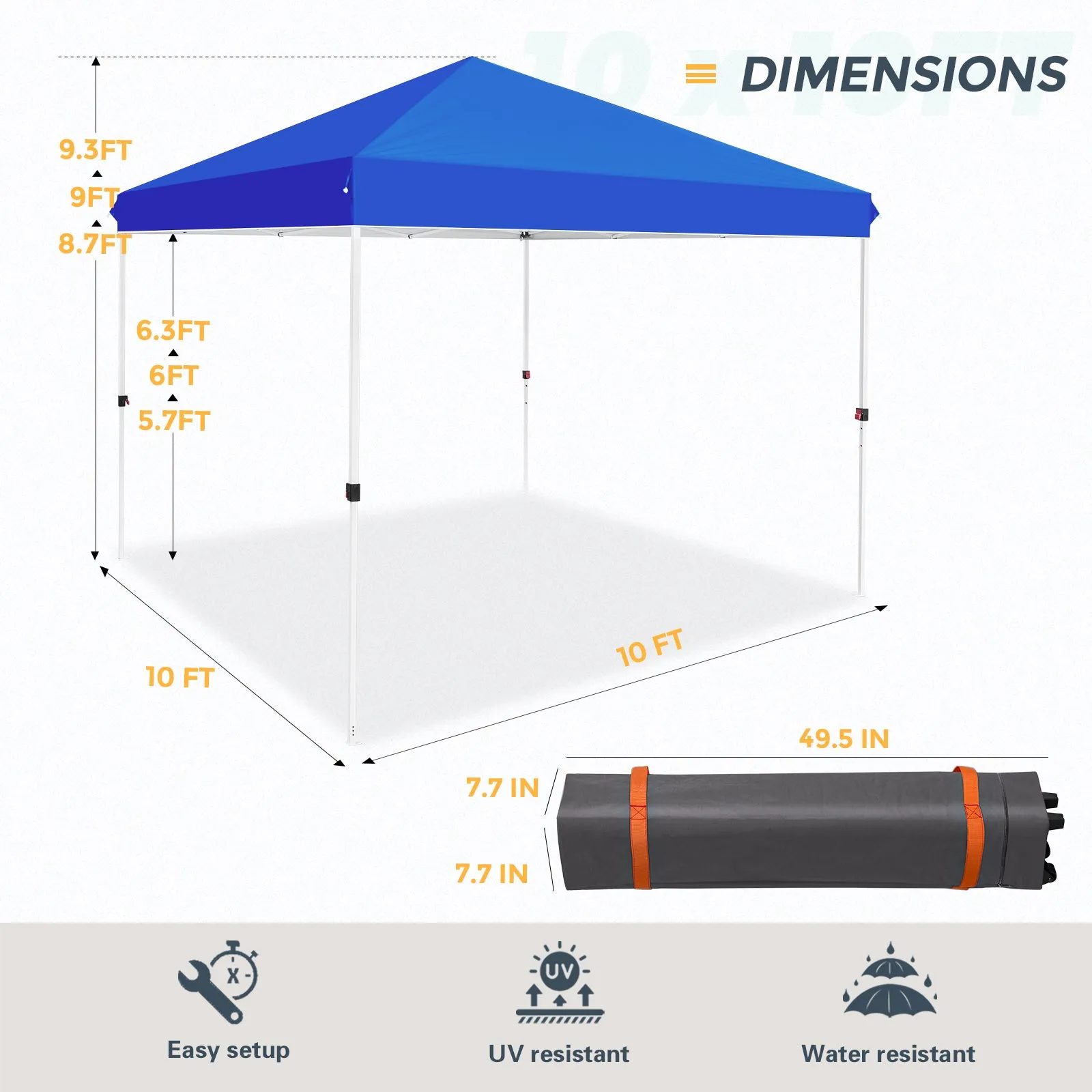 COOS BAY 10x10 Outdoor Instant Canopy Tent with Roller Bag, Pop up Sun Shelter for Beach, Sports, Camping, and Party, Blue / White