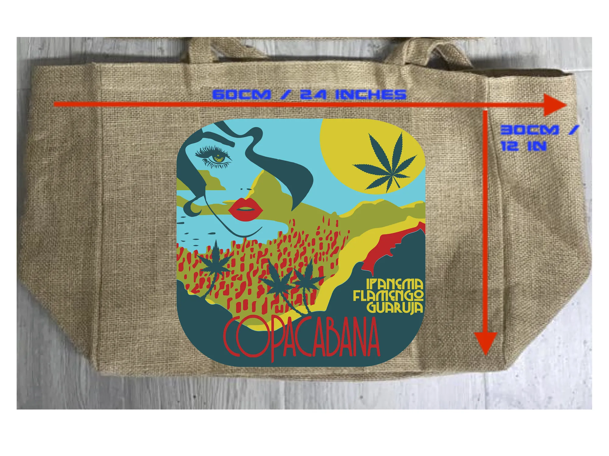 COPACABANA MARIJUANA BURLAP TOTE BAG