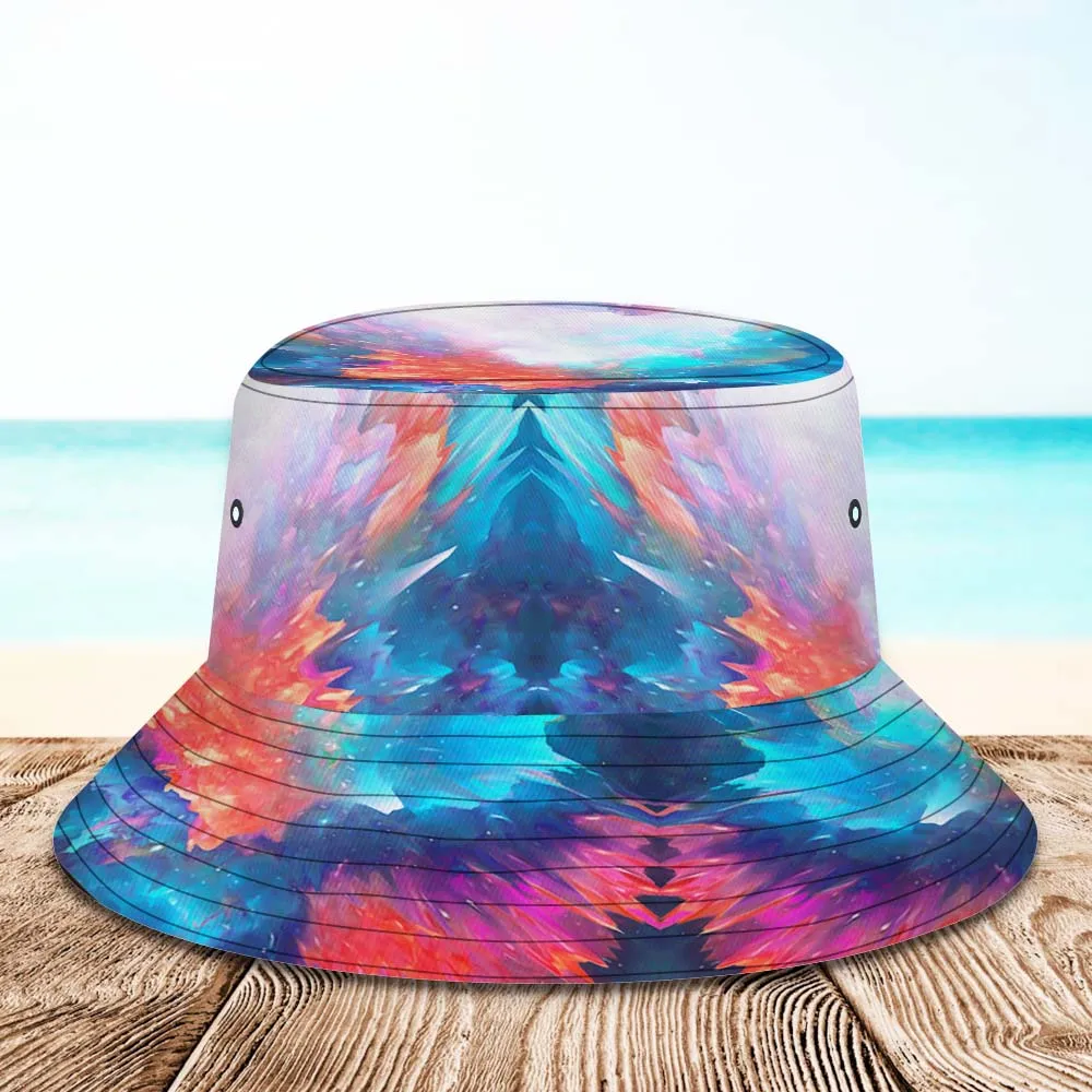 Custom Face Bucket Hat Unisex Personalised Wide Brim Outdoor Summer Hats Blue and Orange Abstract Texture