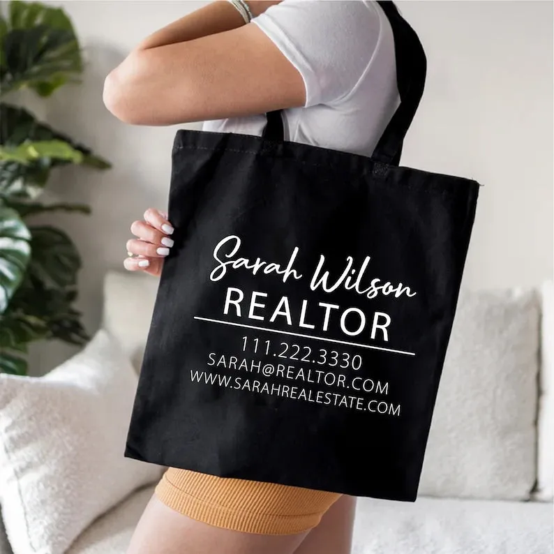 Custom Realtor Tote Bag, Personalized Business Tote Bag