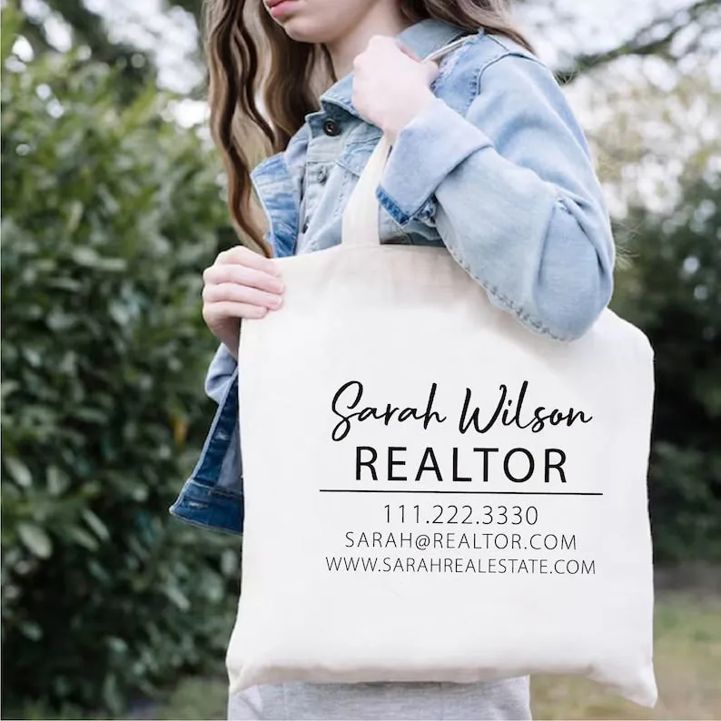 Custom Realtor Tote Bag, Personalized Business Tote Bag