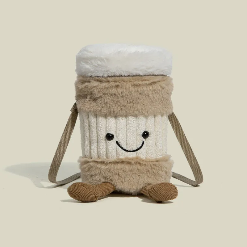 Cute Happy Coffee Mug Holder Plush Bag