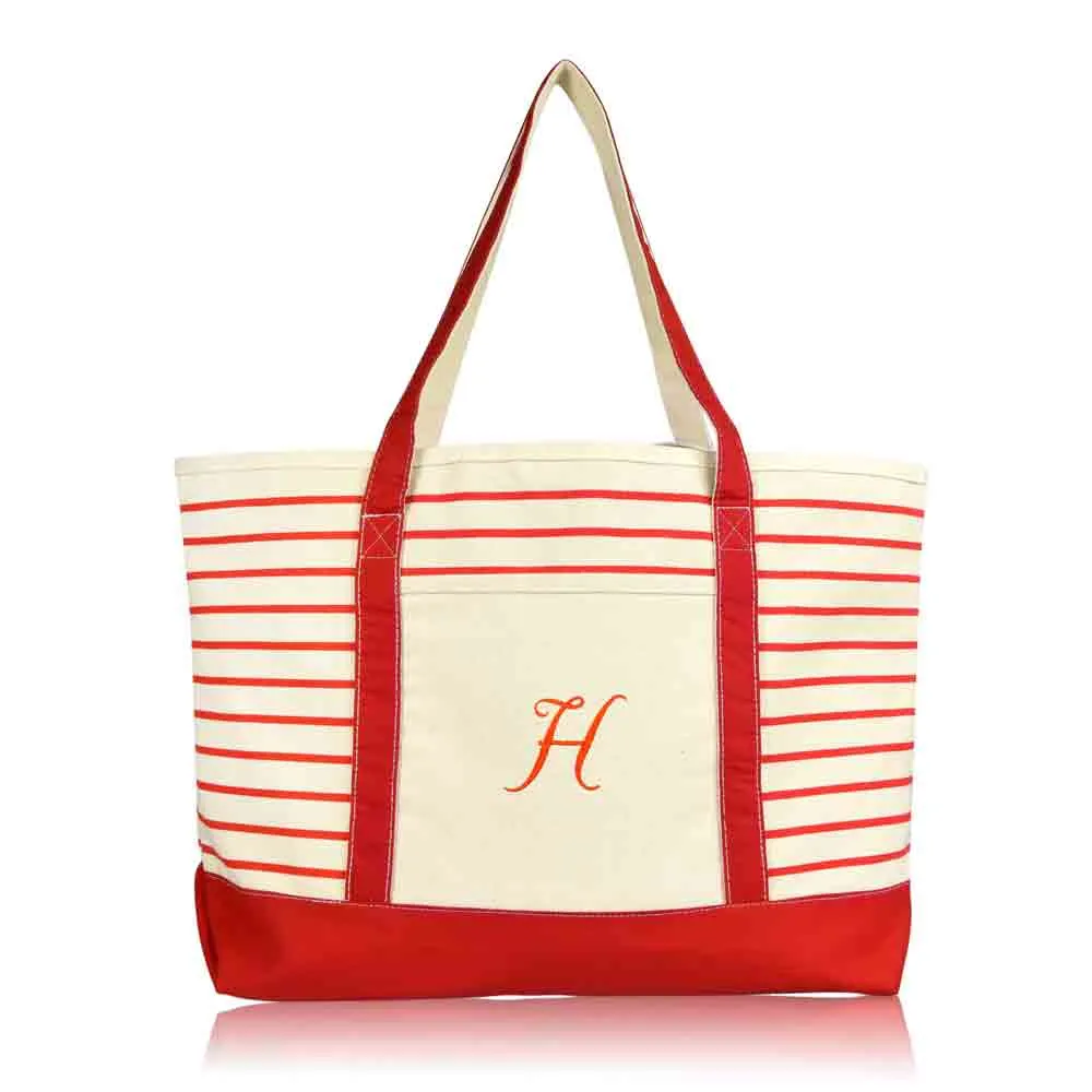 Dalix Striped H-Initial Tote Bag Womens Ballent Letter H