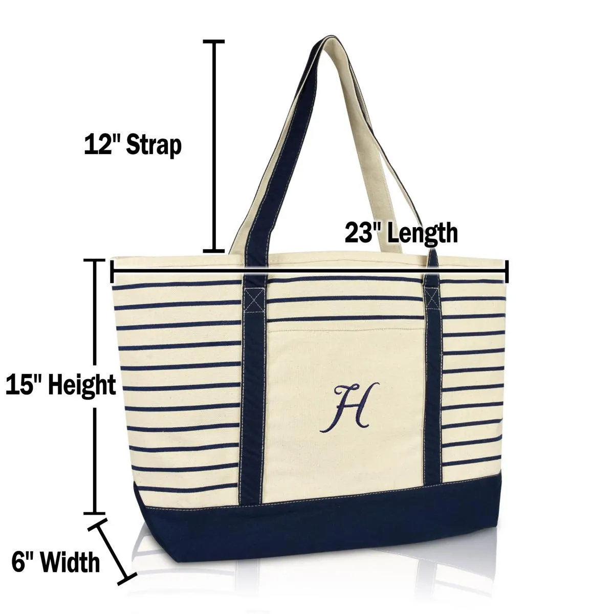 Dalix Striped H-Initial Tote Bag Womens Ballent Letter H