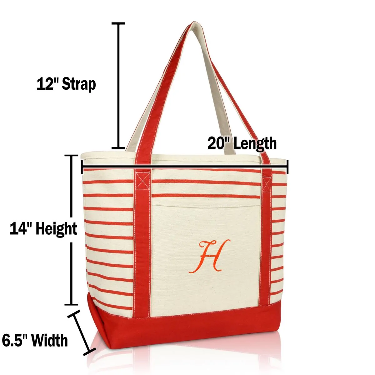 Dalix Striped H-Initial Tote Bag Womens Ballent Letter H