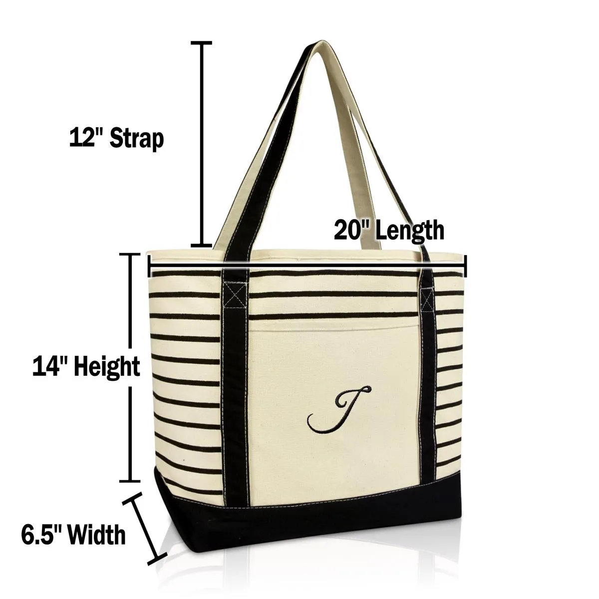 Dalix Striped J-Initial Tote Bag Womens Ballent Letter J