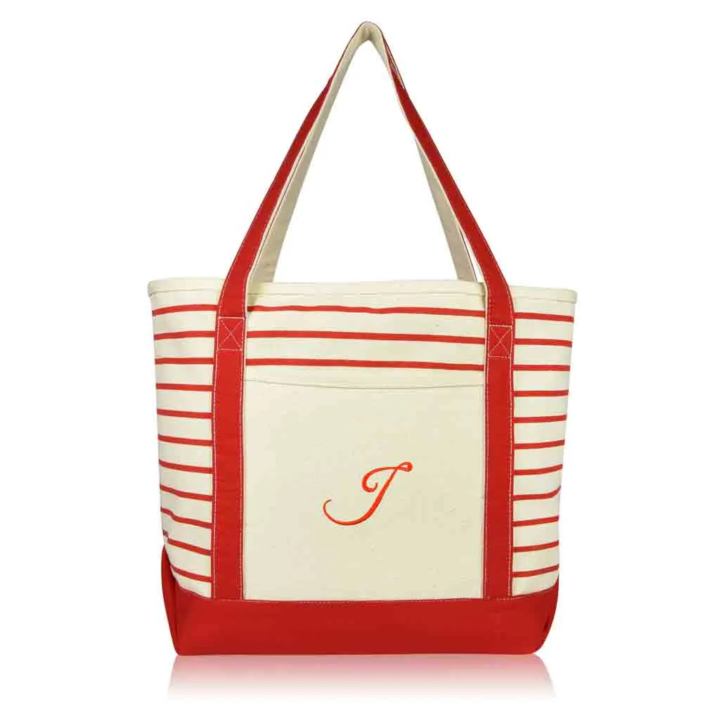 Dalix Striped J-Initial Tote Bag Womens Ballent Letter J