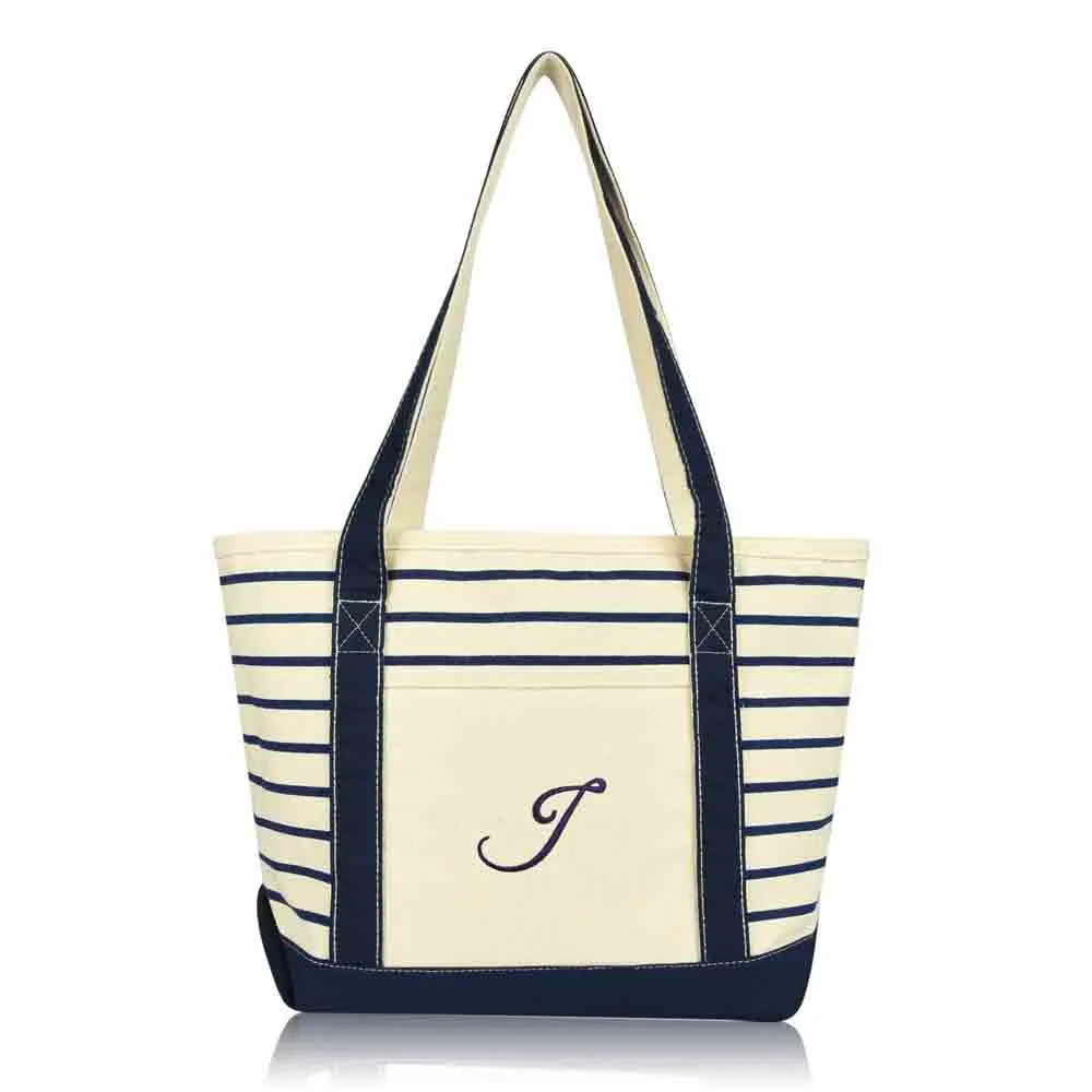 Dalix Striped J-Initial Tote Bag Womens Ballent Letter J