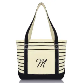 Dalix Striped M-Initial Tote Bag Womens Ballent Letter M