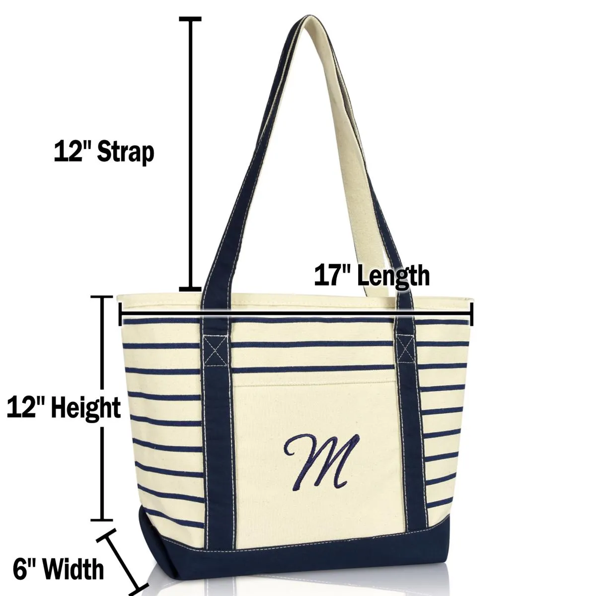 Dalix Striped M-Initial Tote Bag Womens Ballent Letter M