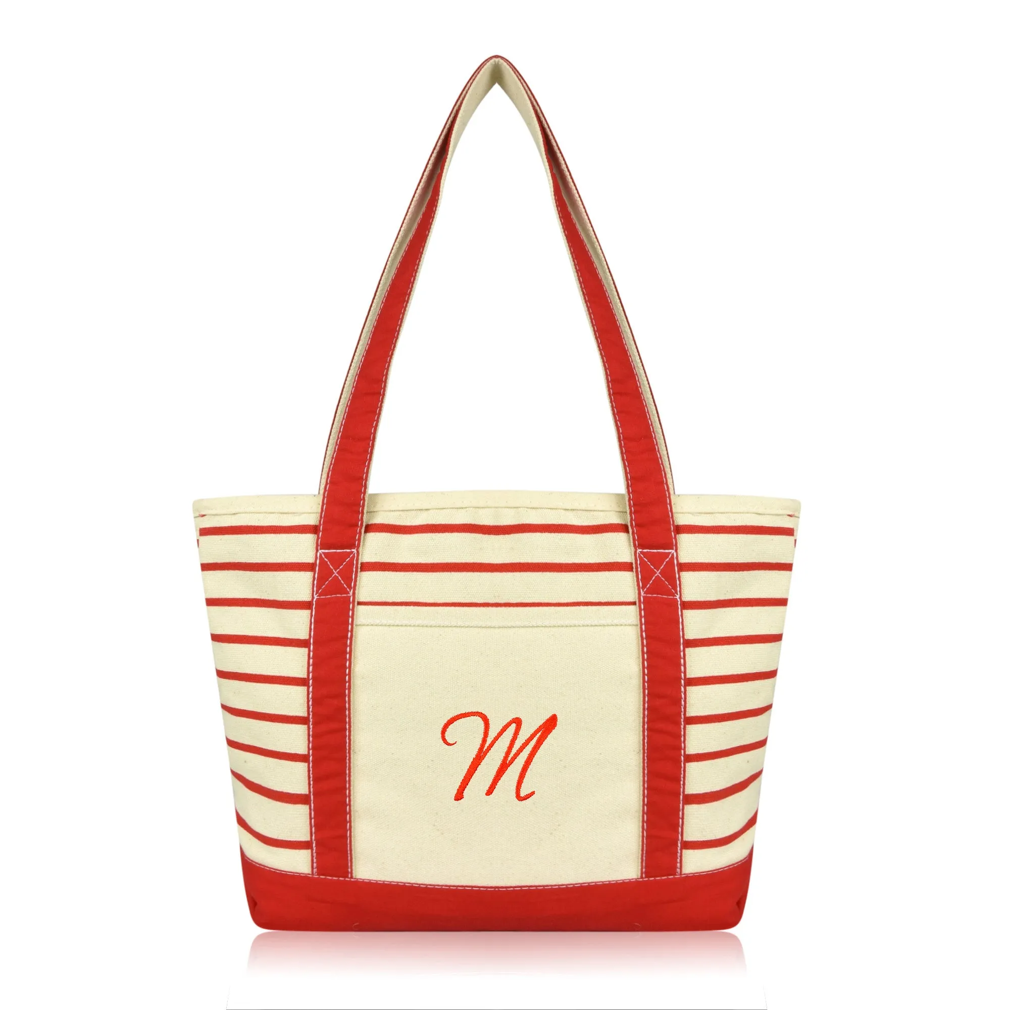 Dalix Striped M-Initial Tote Bag Womens Ballent Letter M