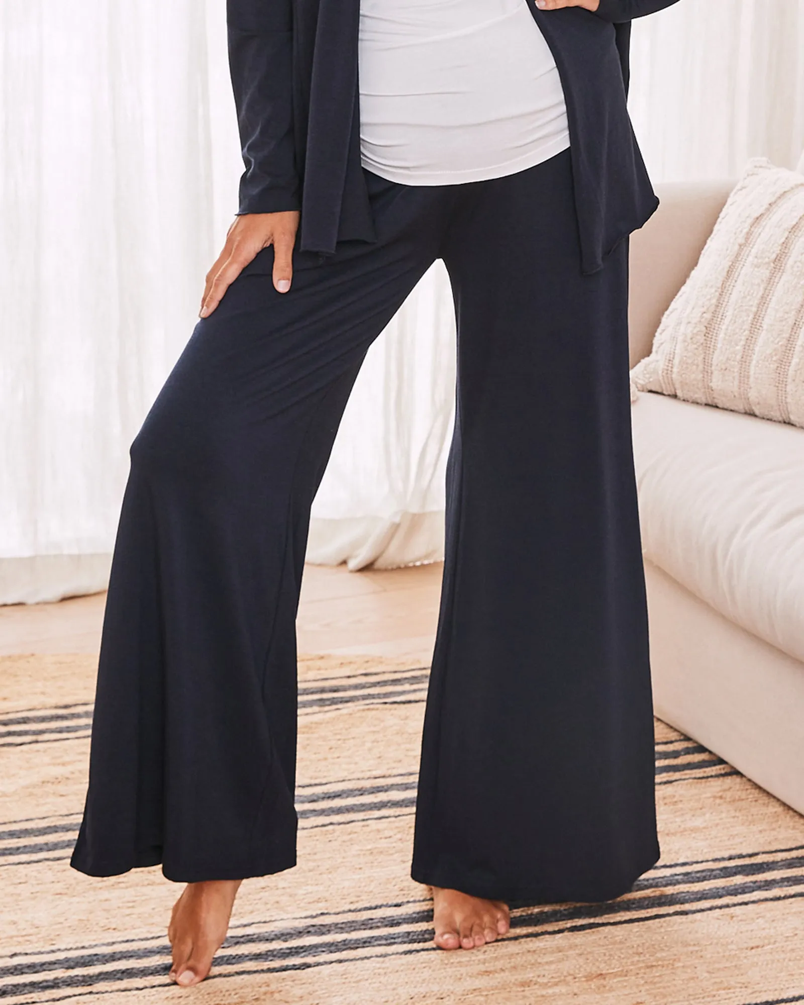 Debra Wide Leg Maternity Bamboo Pants in Navy