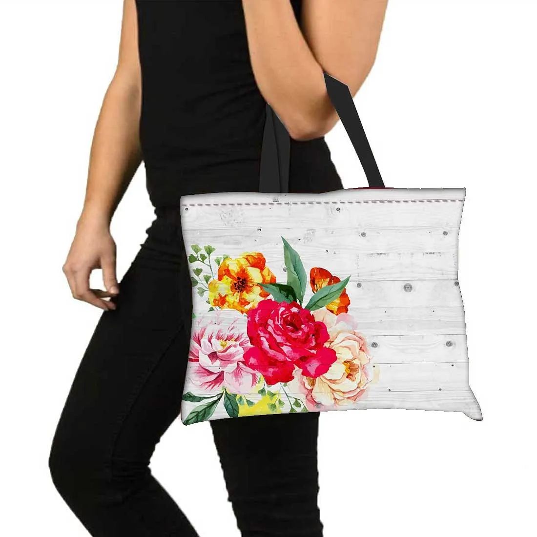 Designer Tote Bag With Zip Beach Gym Travel Bags -  Vintage Flower