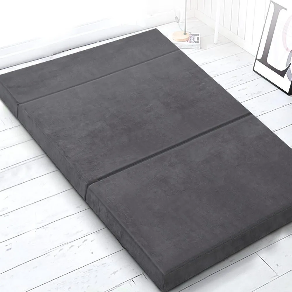 Double Size Folding Foam Mattress Portable Bed Mat Velvet Dark Grey