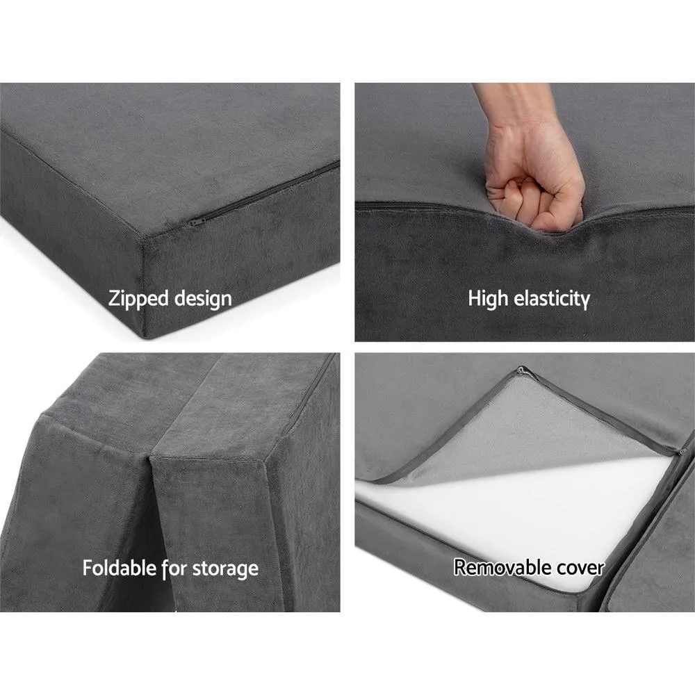 Double Size Folding Foam Mattress Portable Bed Mat Velvet Dark Grey