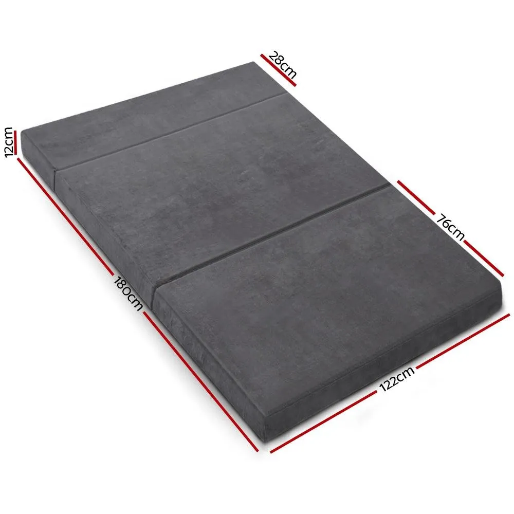 Double Size Folding Foam Mattress Portable Bed Mat Velvet Dark Grey