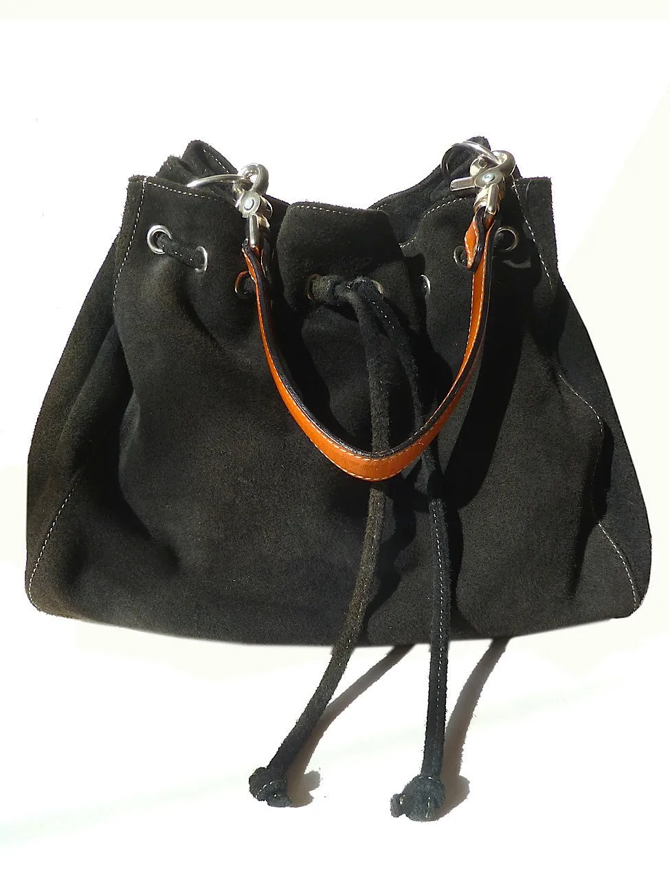 Draw String Hobo Pouch Suede Chocolate