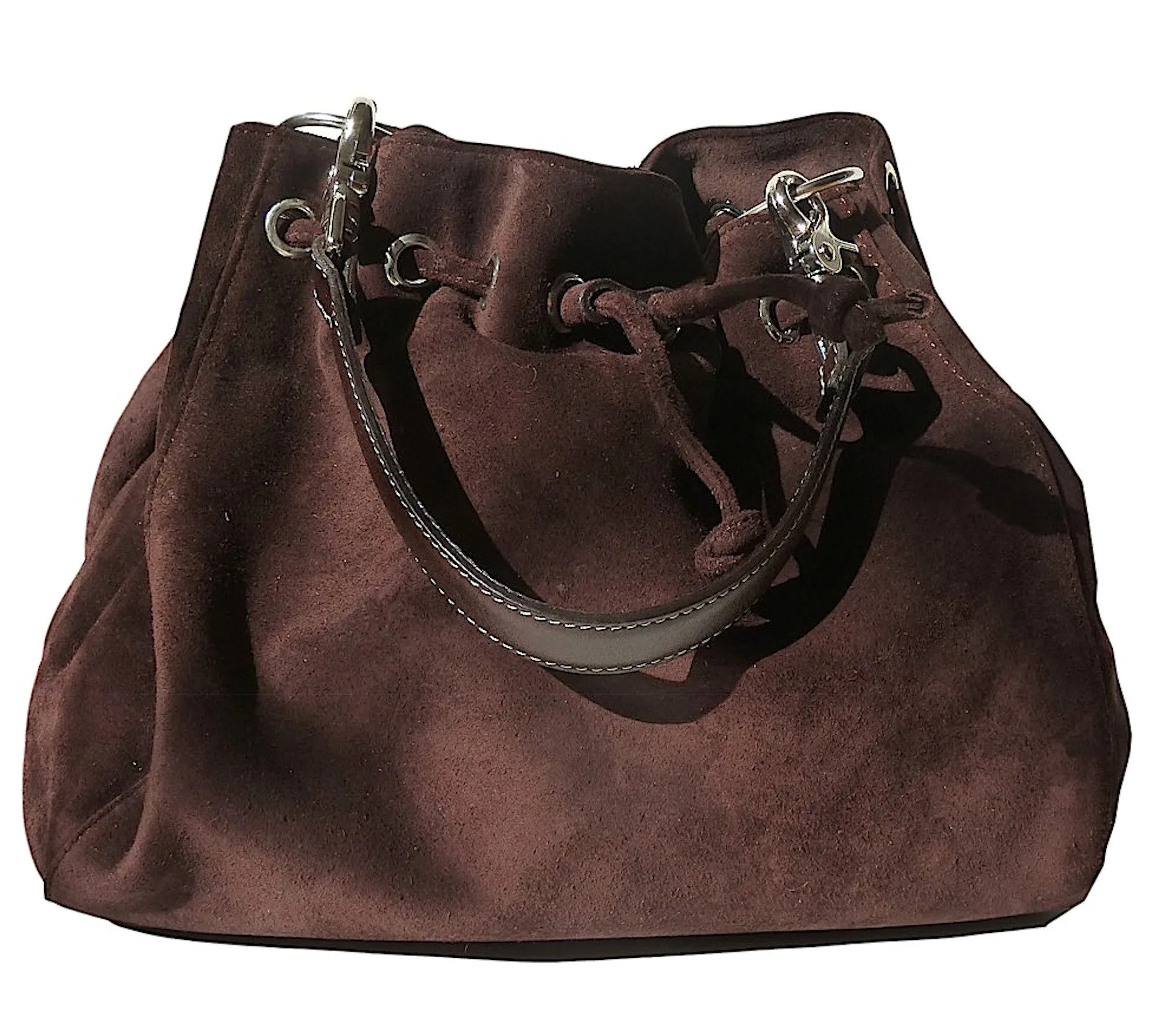 Draw String Hobo Pouch Suede Chocolate