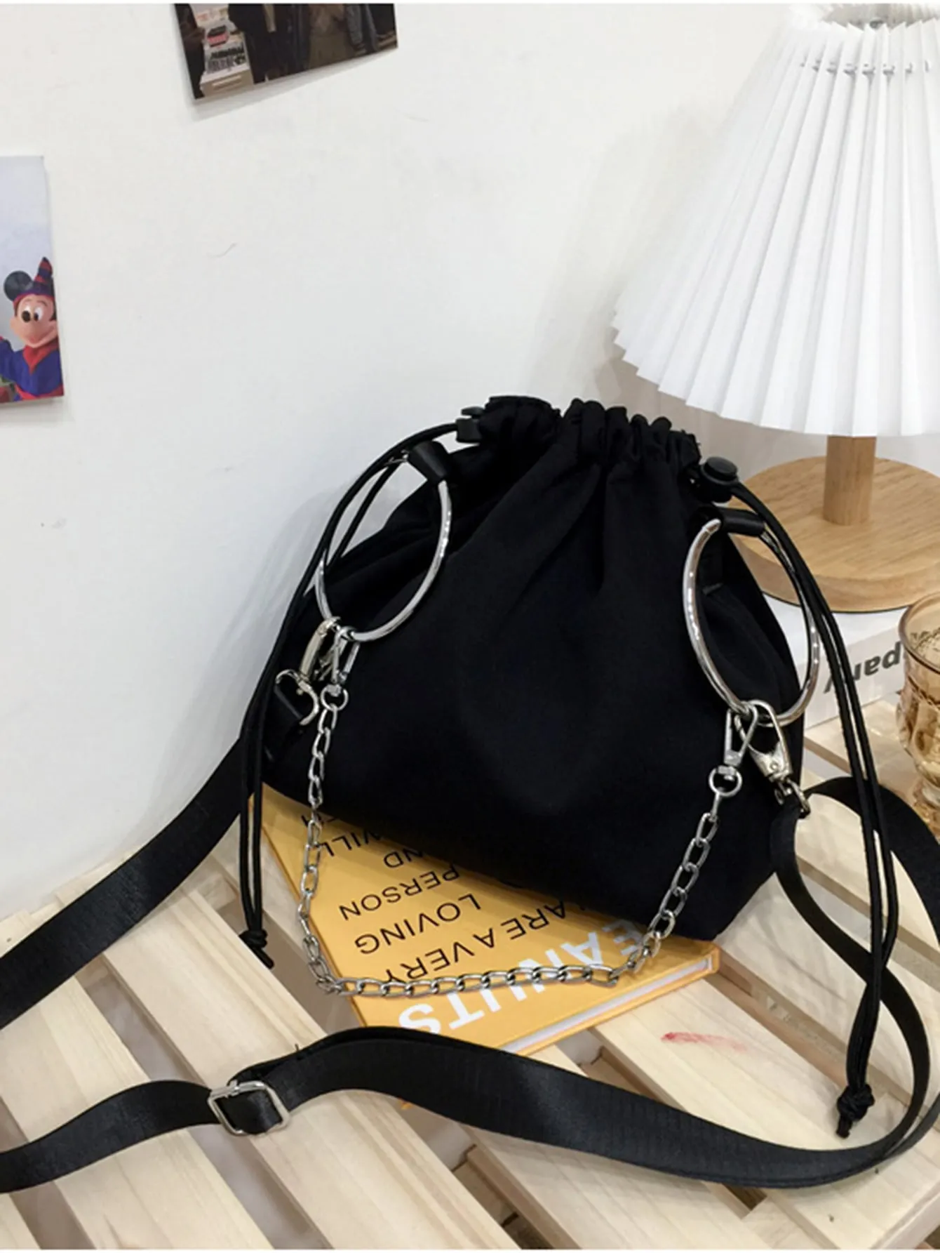 Drawstring Nylon Bucket Bag