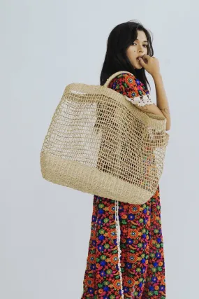 EMBROIDERED BASKET SHOPPER SHOPPING TOTE BAG