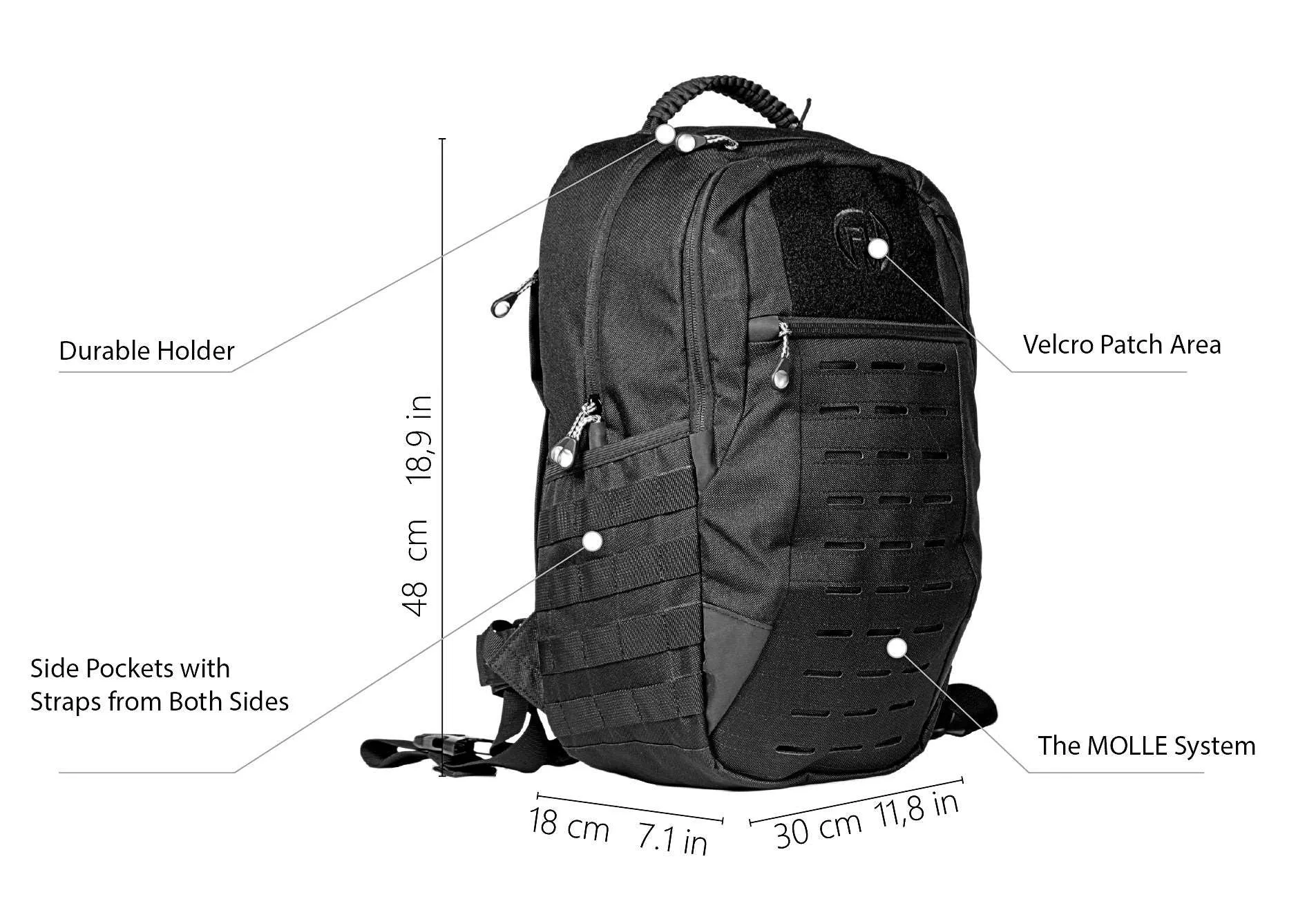 FHM Rover 25 Liters Tactical Backpack Black