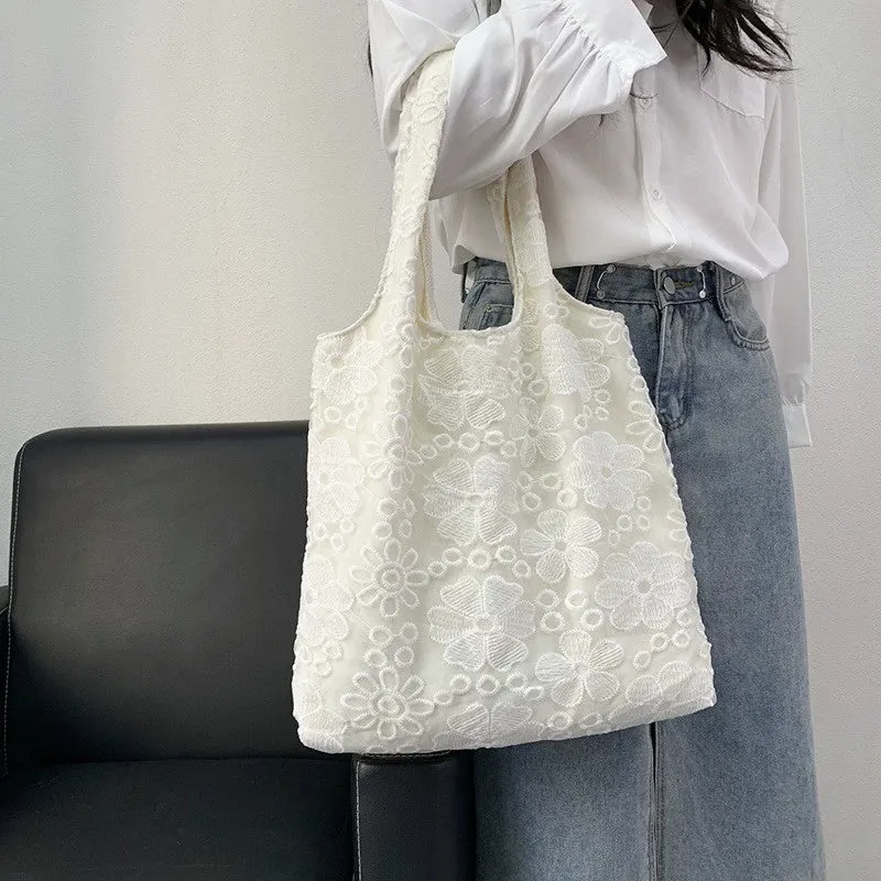 Floral Embroidery Canvas Shoulder Bag