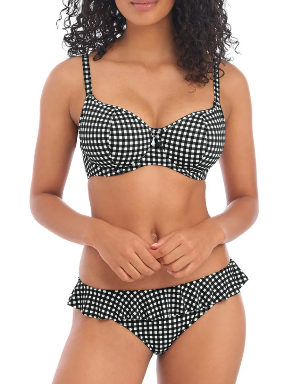 Freya Check In Underwire Sweetheart Bikini Top, Black and White | Check In Freya Bikini Tops | Monochrome Check Sweatheart Bikini Top