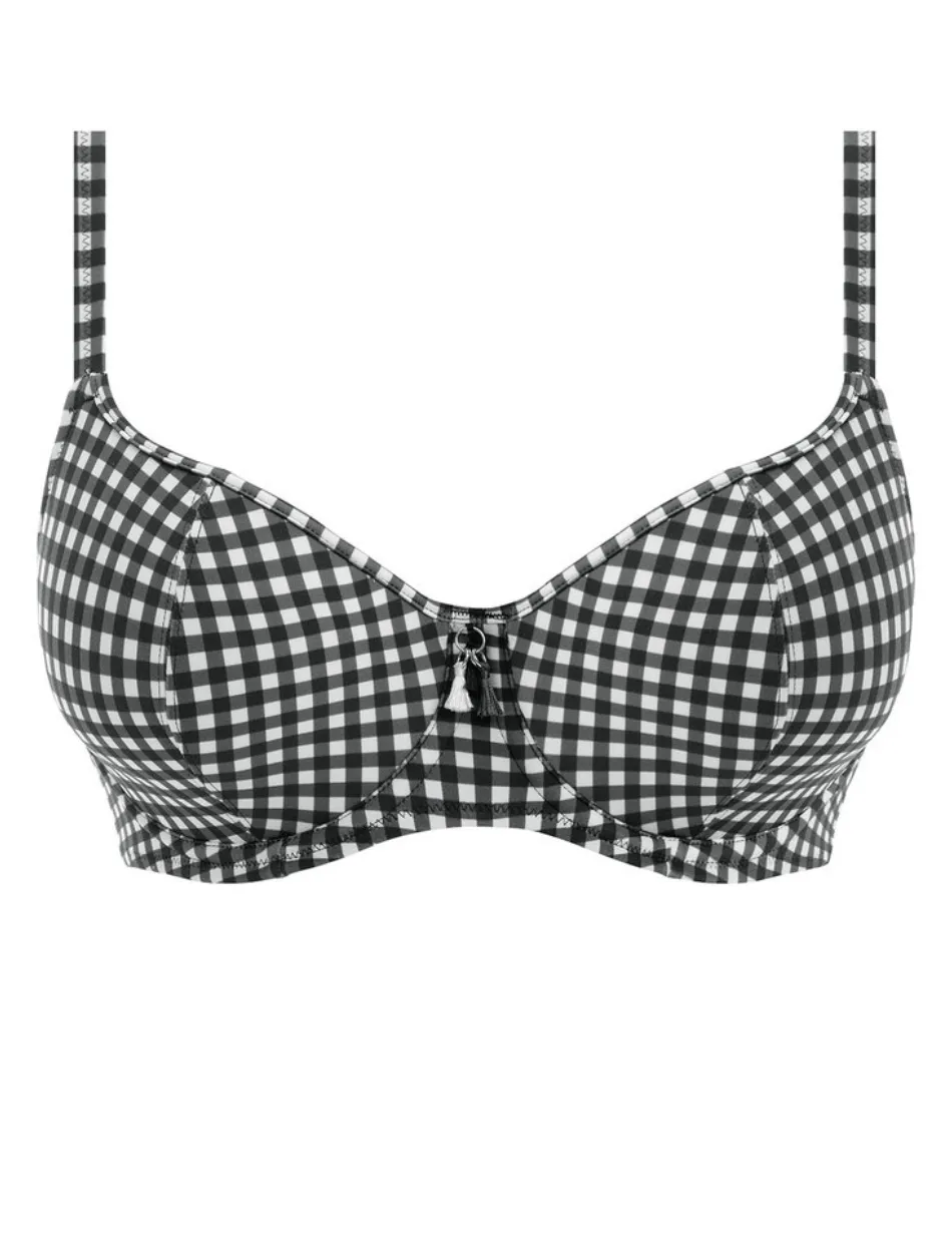 Freya Check In Underwire Sweetheart Bikini Top, Black and White | Check In Freya Bikini Tops | Monochrome Check Sweatheart Bikini Top