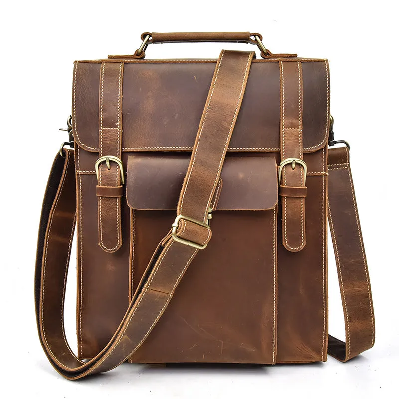 Full Grain Leather Backpack Men Leather Laptop Backpack Retro School Backpack Handbag