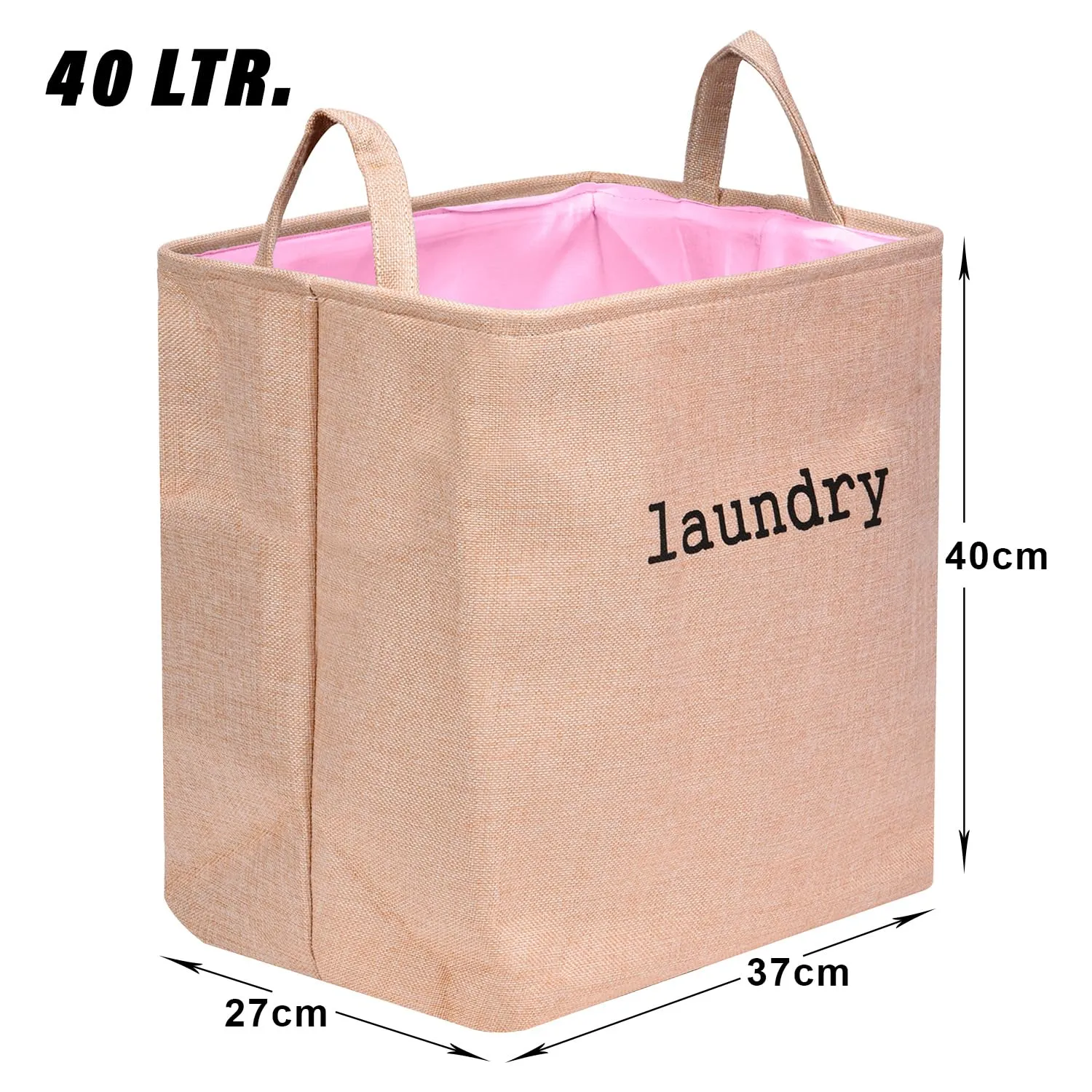 Heart Home Laundry Basket | Square Foldable Laundry Basket | Jute Storage Bag with Handles | Clothes Basket for Home | Toy Storage Basket | 40 LTR | Peach