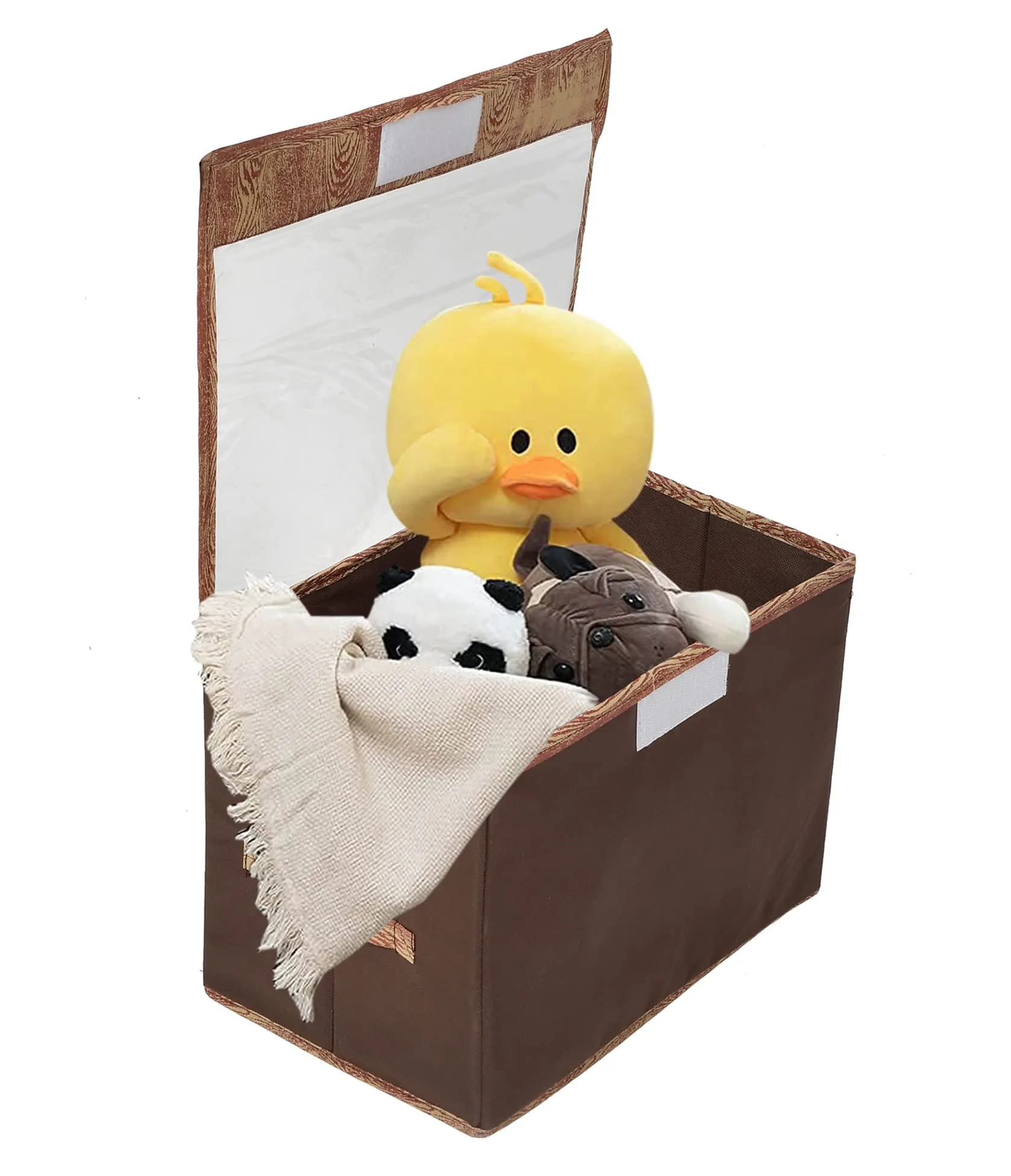 Heart Home Wooden Design Foldable Small Non-Woven Storage Box/Bin For Books, Towels, Magazines, DVDs & More With Tranasparent Lid- Pack of 2 (Brown) -44HH0432