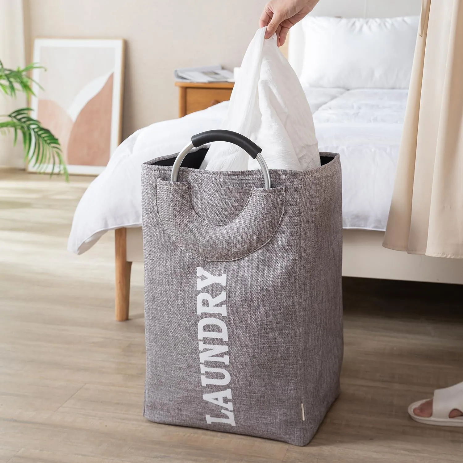 HOKIPO Foldable Laundry Bag with Handles, 40L - Grey