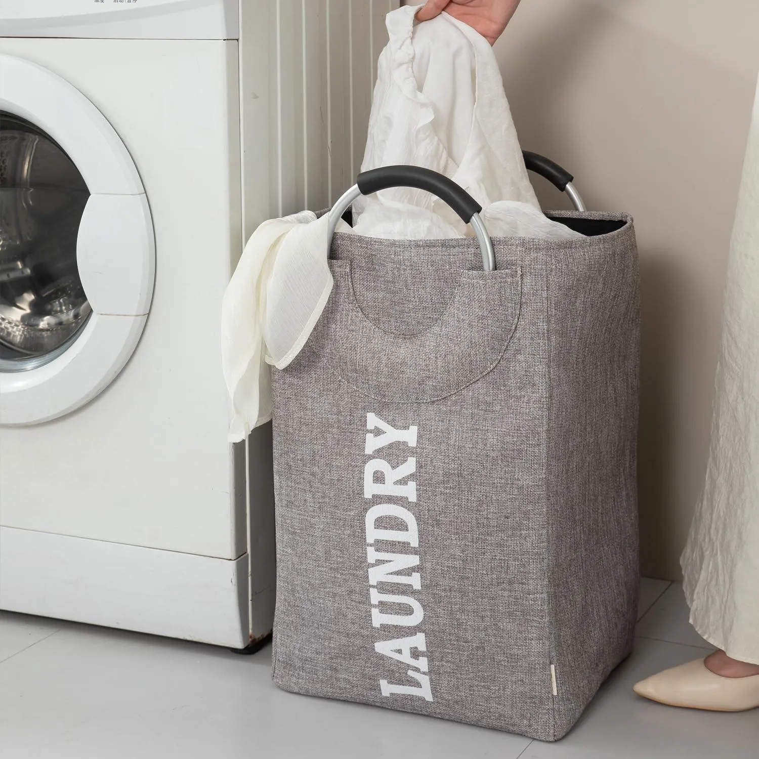 HOKIPO Foldable Laundry Bag with Handles, 40L - Grey