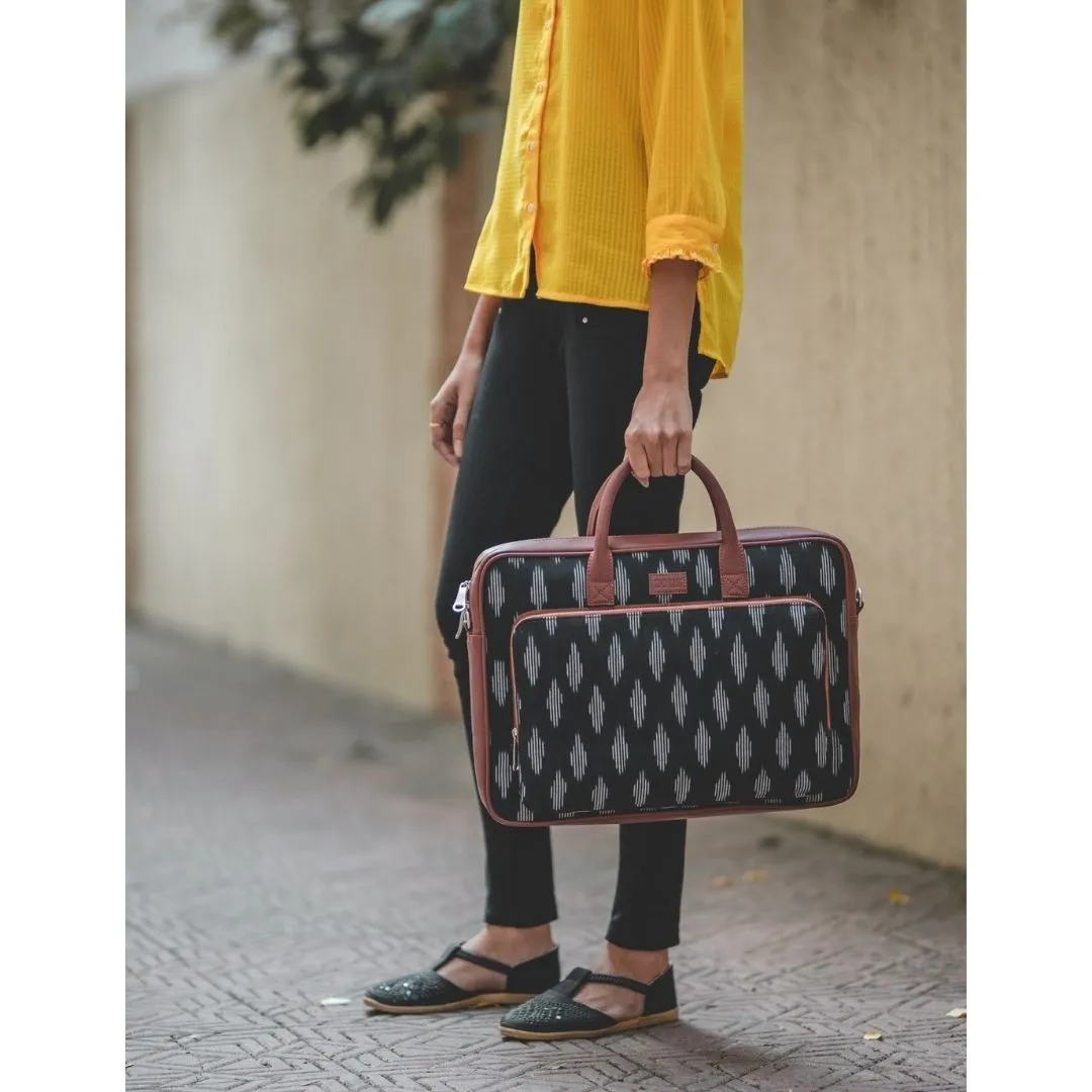 Ikat Striped Black Laptop Bag