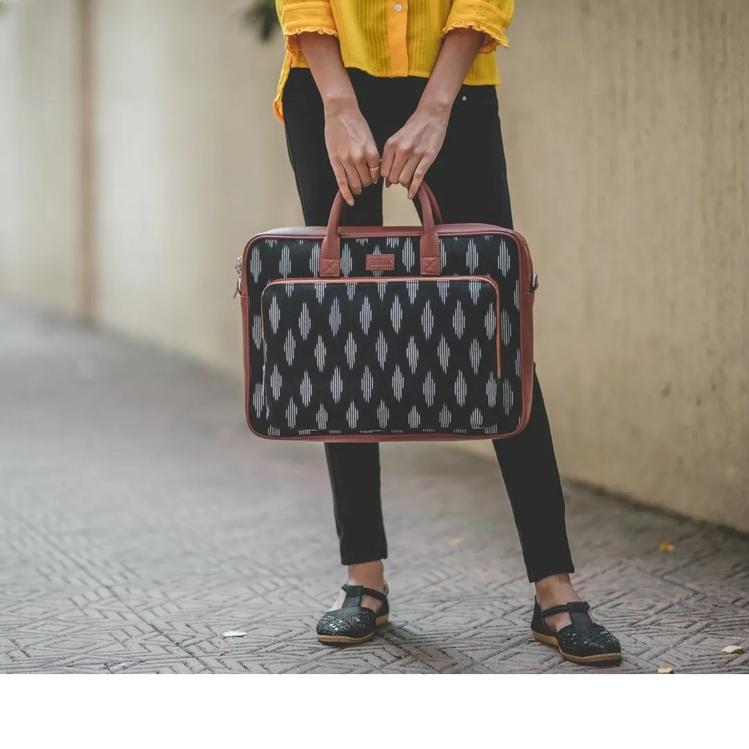 Ikat Striped Black Laptop Bag