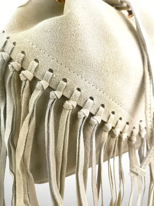 Italian Leather Bucket Fringe Shoulder Bag