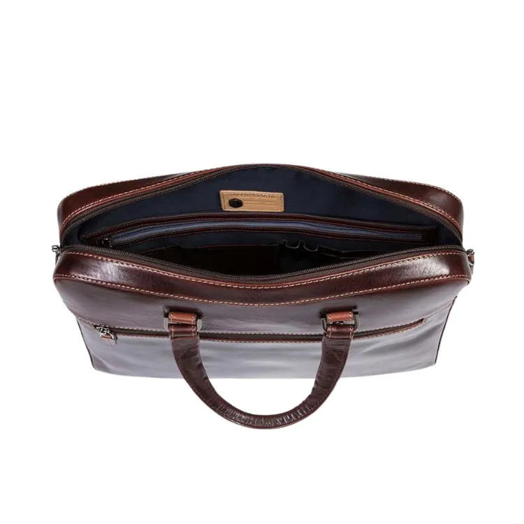 Jekyll & Hide Slim Zip Top Briefcase - Tobacco