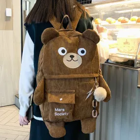 Kawaii Corduroy Bear Backpacks for Cute Women Multi-pockets School Bags Large Capacity Backpack Teenage Girls School Bag Female