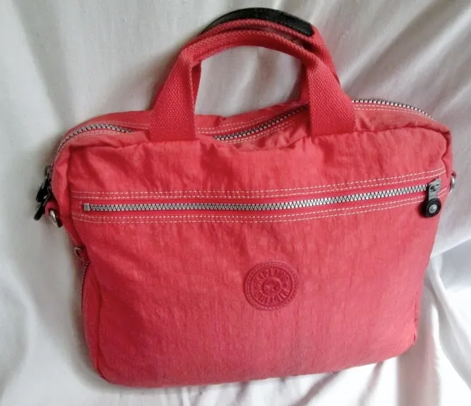 KIPLING MONKEY vegan satchel briefcase clutch travel luggage shoulder bag PINK PEACH SALMON