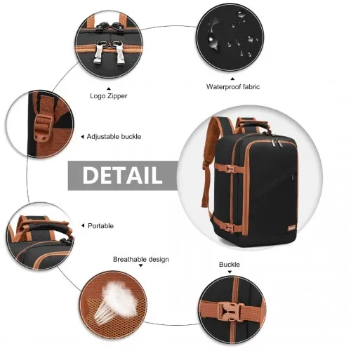 Kono Lightweight Cabin Bag Travel Business Backpack - Black And Brown | Versatile & Durable