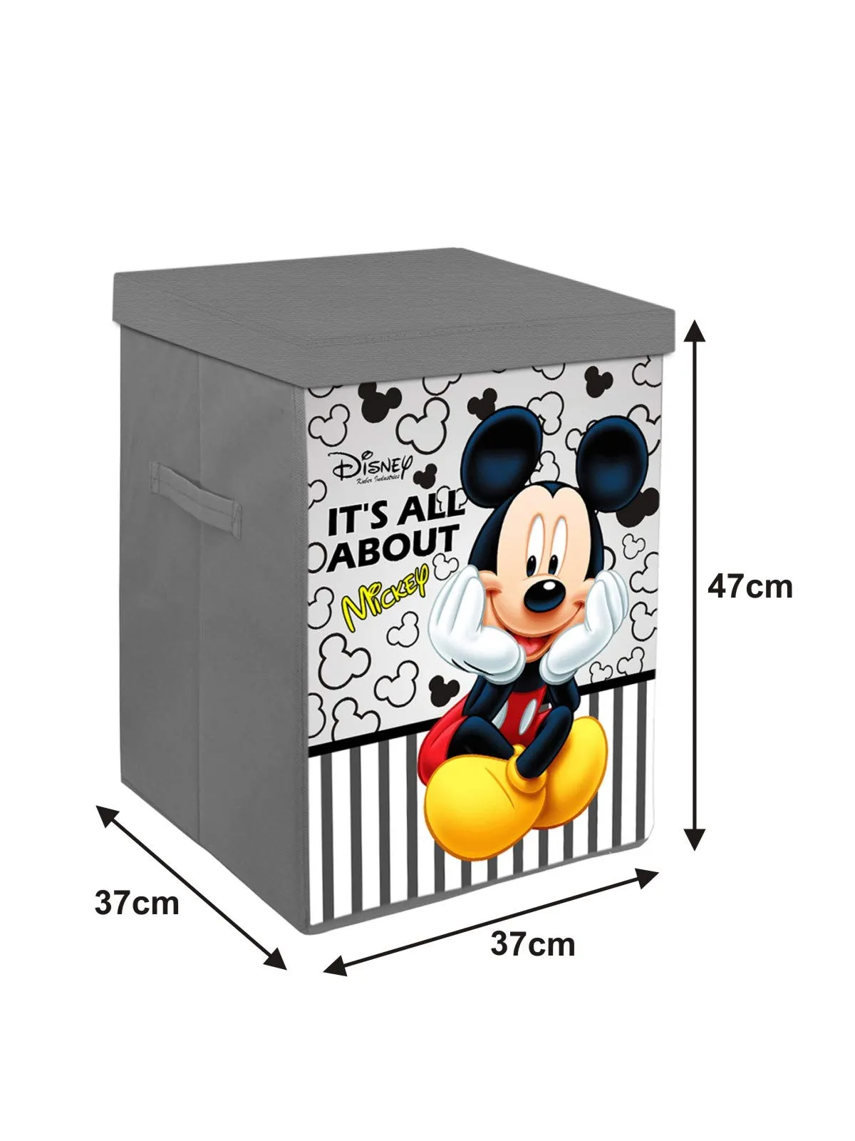 Kuber Industries Disney Mickey Print Non Woven Fabric Foldable Laundry Basket, Toy Storage Basket, Cloth Storage Basket With Lid & Handles (Set Of 2, Grey)-KUBMART16274