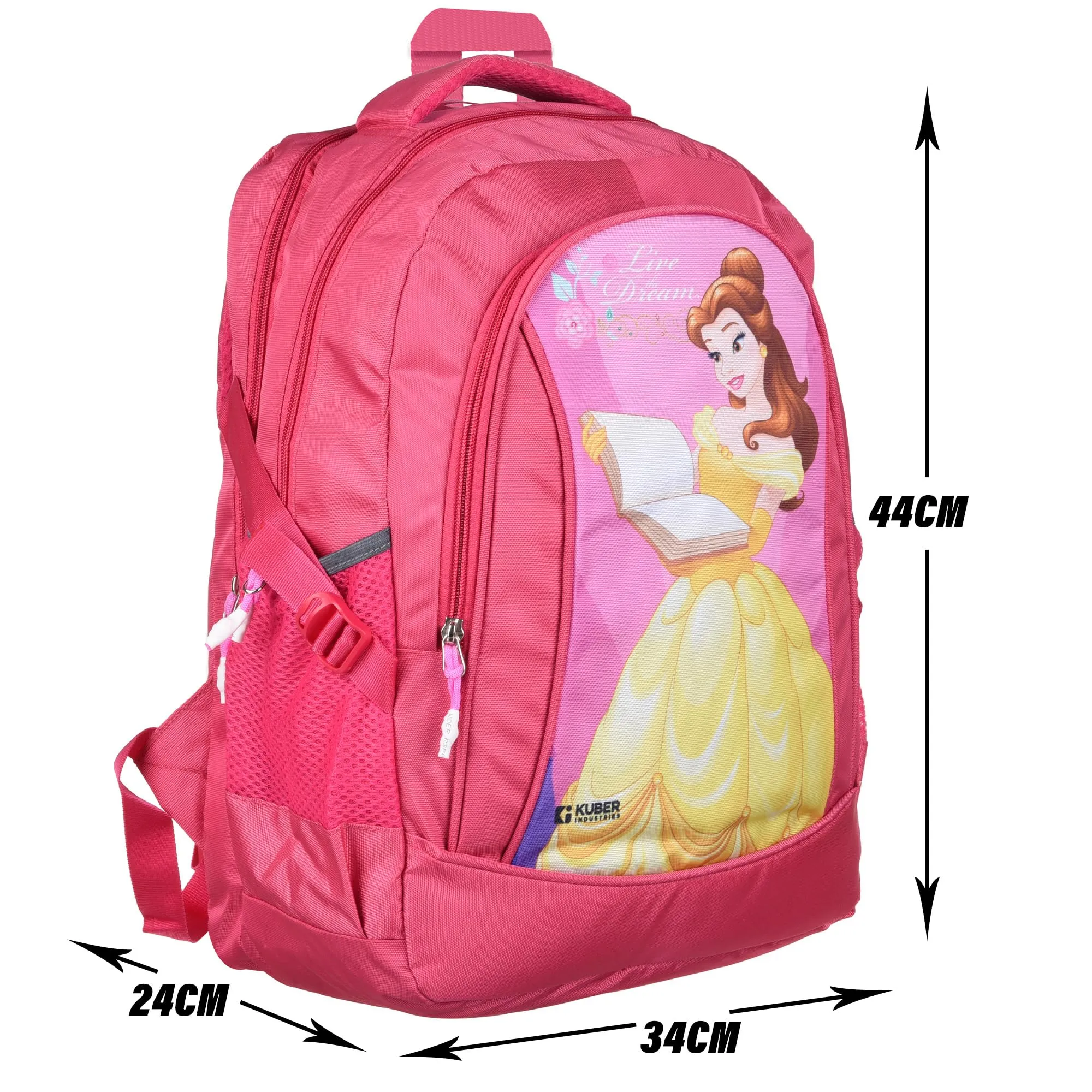 Kuber Industries Disney Princess Love The Dream School Bags | Kids School Bags | Student Bookbag | Travel Backpack | School Bag for Girls & Boys | School Bag with 3 Compartments | Pink