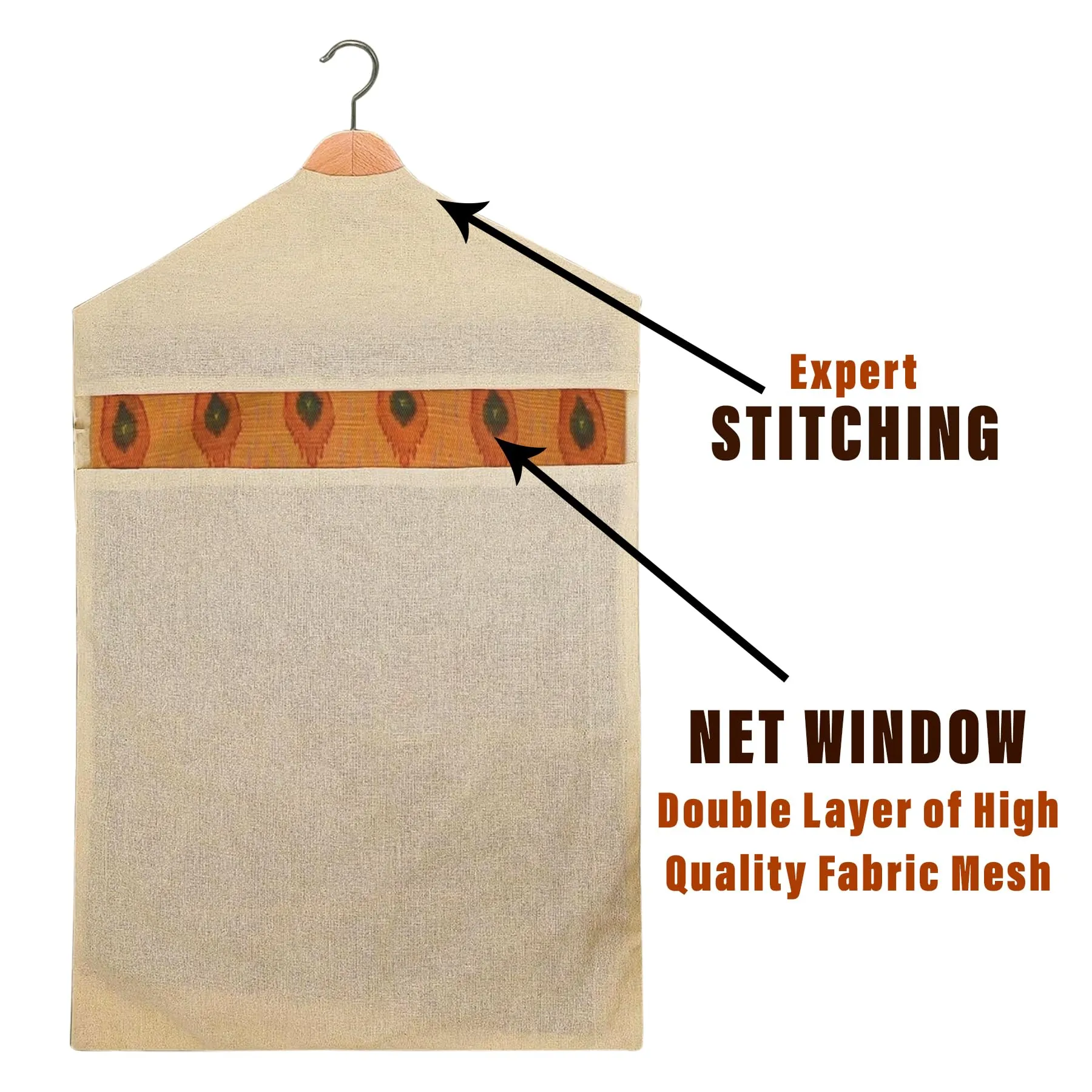 Kuber Industries Hanging Saree Bag | Cotton Clothes Bags for Storage | Hanging Cotton Saree Covers | Mesh Window Cloth Storage Bag | Saree Stoarge Covers with Zip | Pack of 15 | Cream