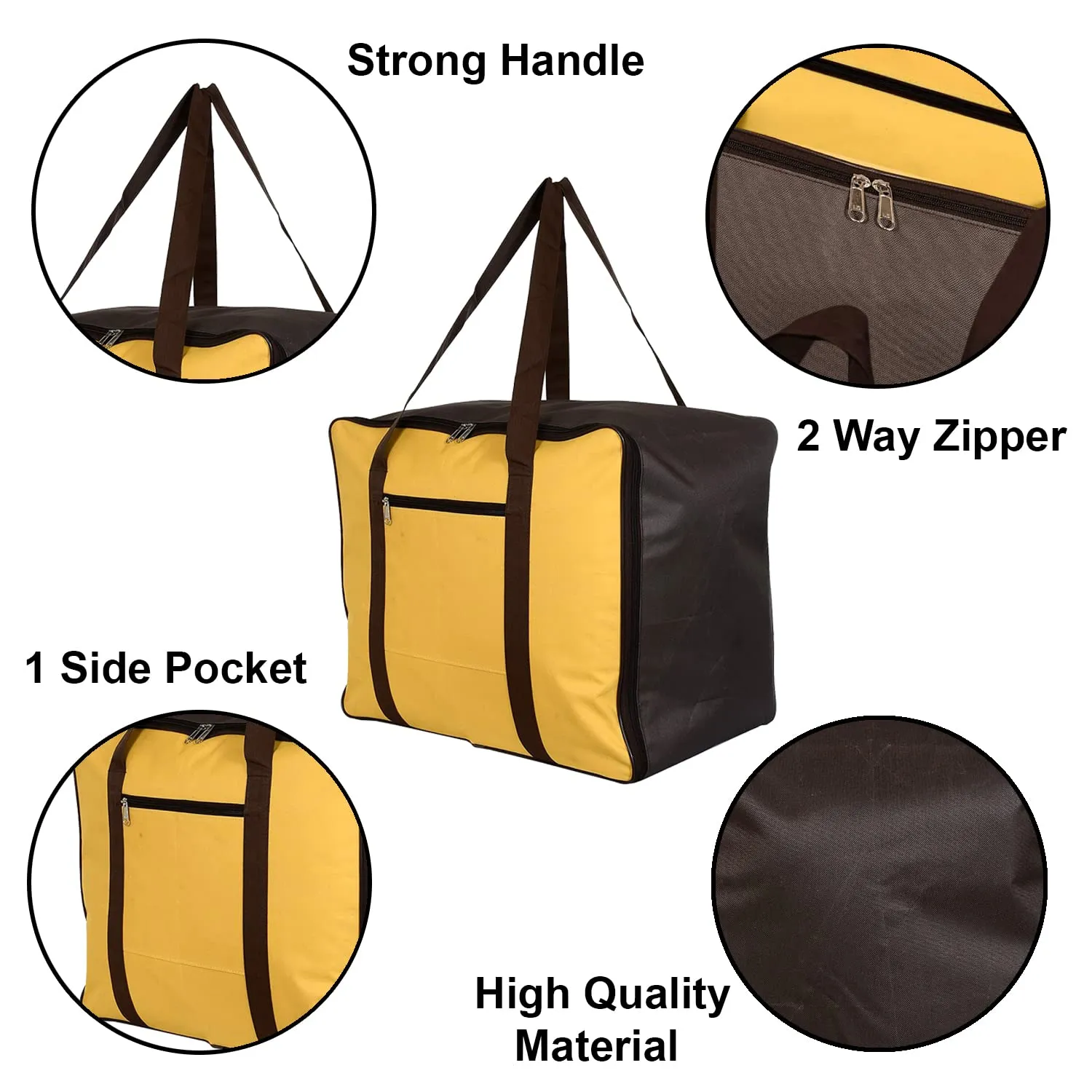 Kuber Industries Large Lightweight Foldable Multipurpose Storage bag, Cloth Organiser, Travel Bag With Zippered Closure And Handle (Yellow & Brown)-HS43KUBMART26688